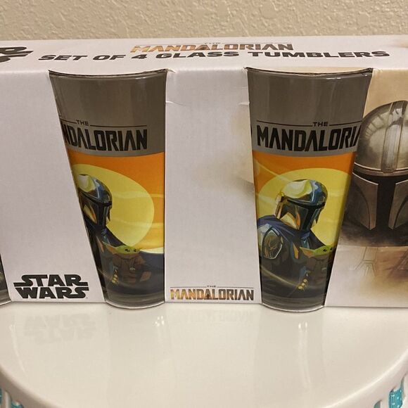 Star Wars The MANDALORIAN glass tumblers NIB NEW IN BOX Disney 16oz each - Picture 5 of 7